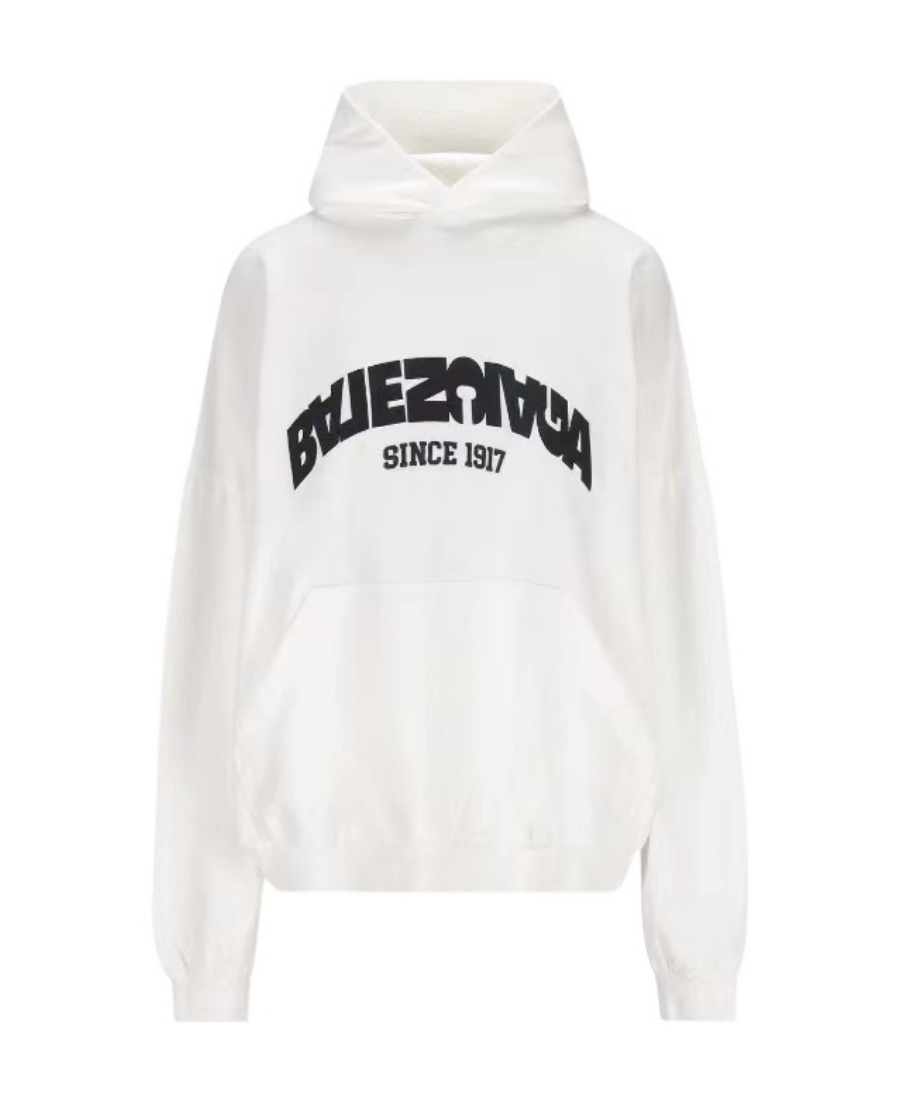 Balenciaga Back Flip-print Cotton Hoodie In White