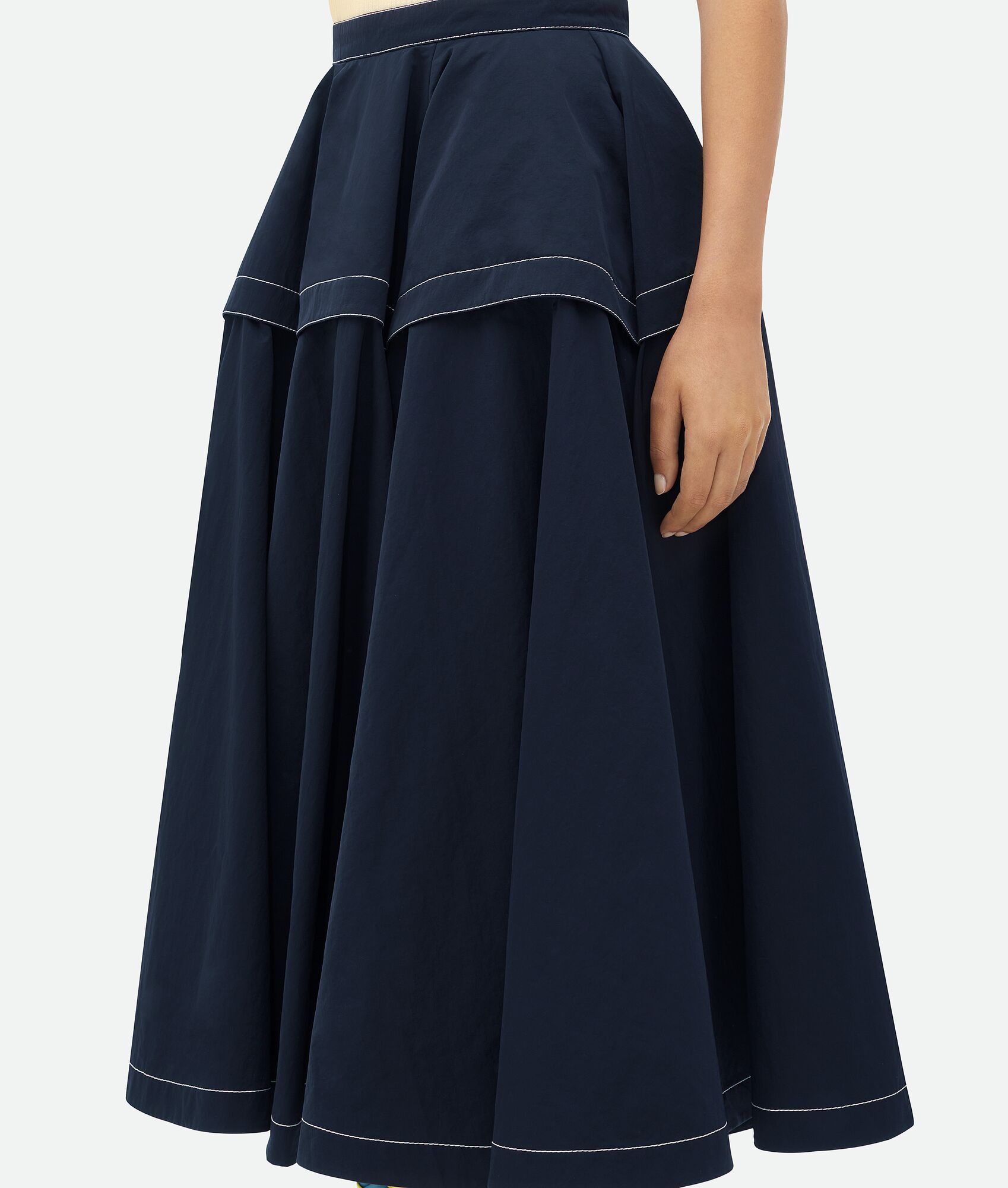 Bottega Veneta Panelled Flared Midi Skirt In Blue