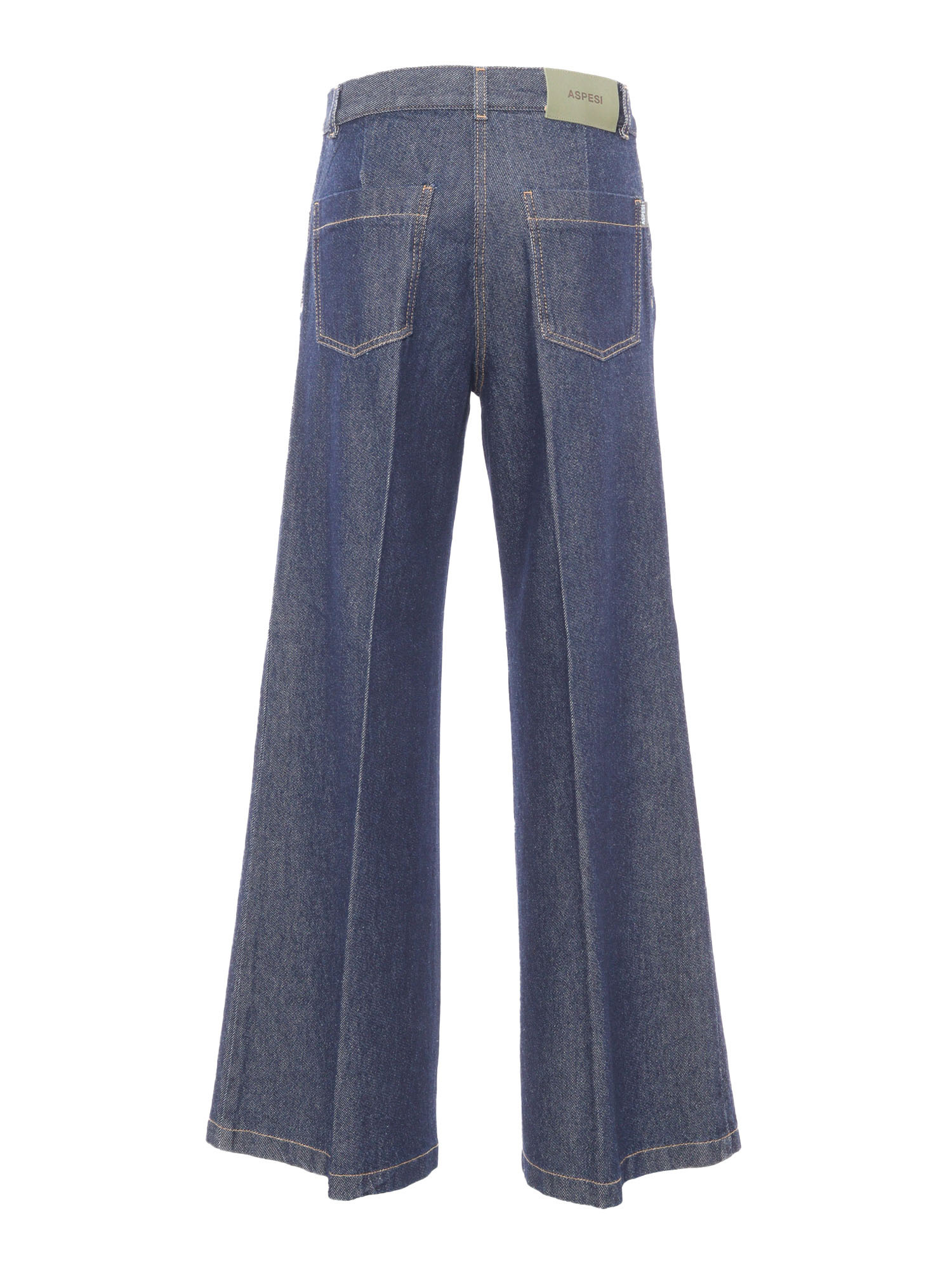 Aspesi Wide-leg Denim Pants With Contrast Stitching In Blue