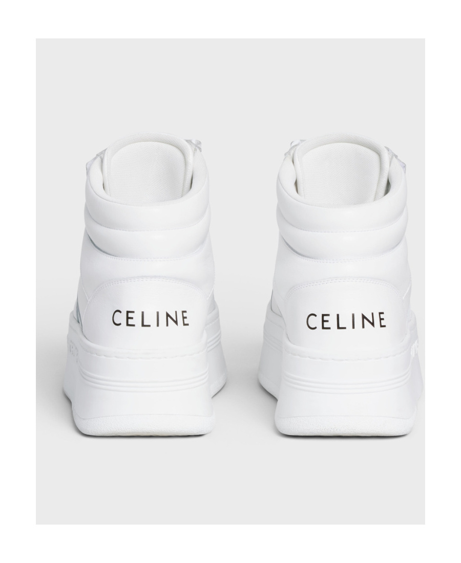 Celine Mid Block Velcro High-heeled Sneakers In White
