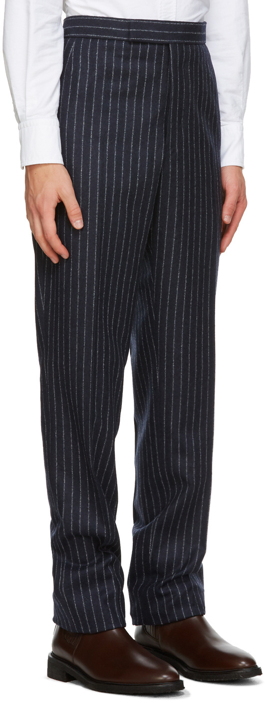 Thom Browne Ground Chalk-stripe Flannel Trousers In Navy Blue