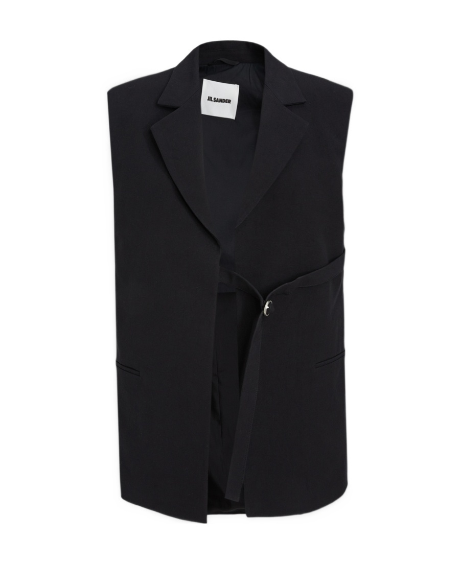 Jil Sander Buckle Lapel Sleeveless Jackets In Black