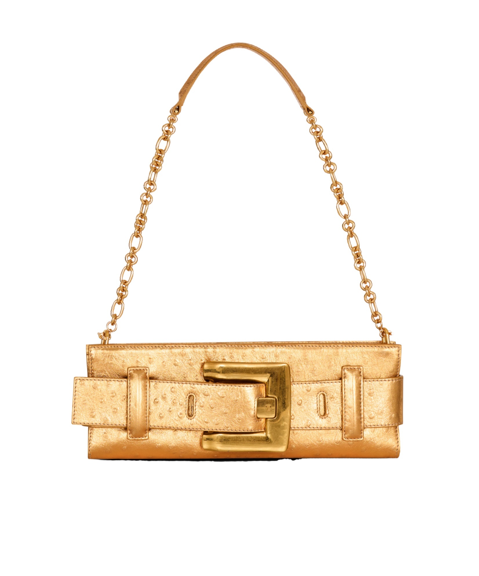 Balmain Anthem Laminated Leather Clutch In Gold