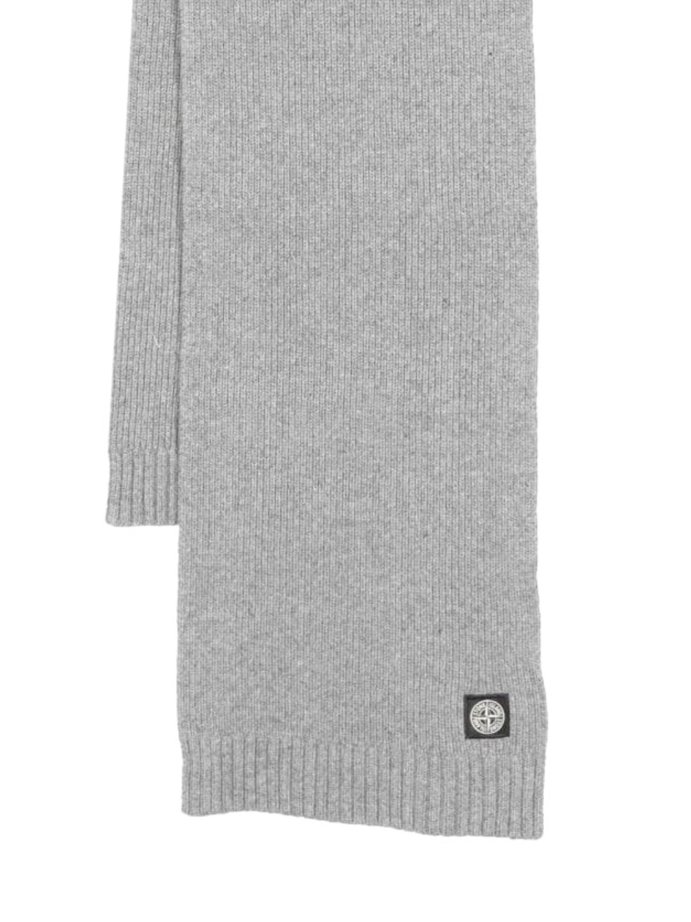 Stone Island Compass-patch Ribbed-knit Scarf In Gray