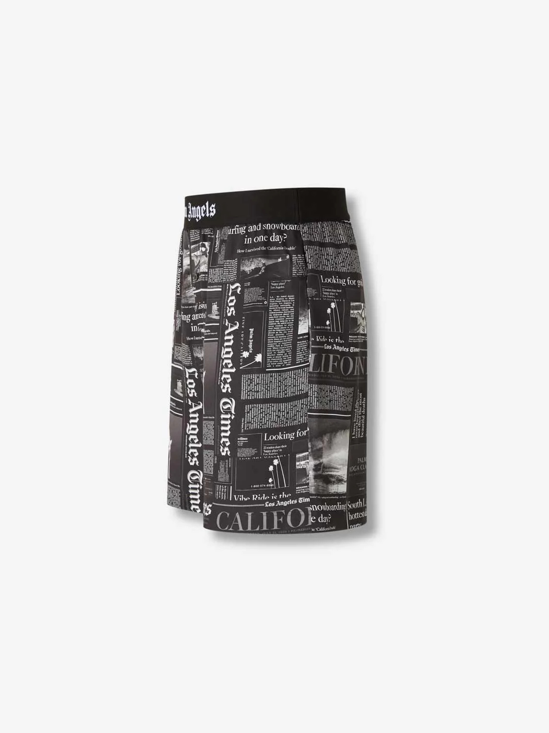 Palm Angels Newspaper-print Elastic-waist Shorts In Black