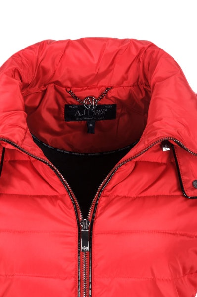 Shop Armani Jeans Logo Hooded Down Jacket In Red