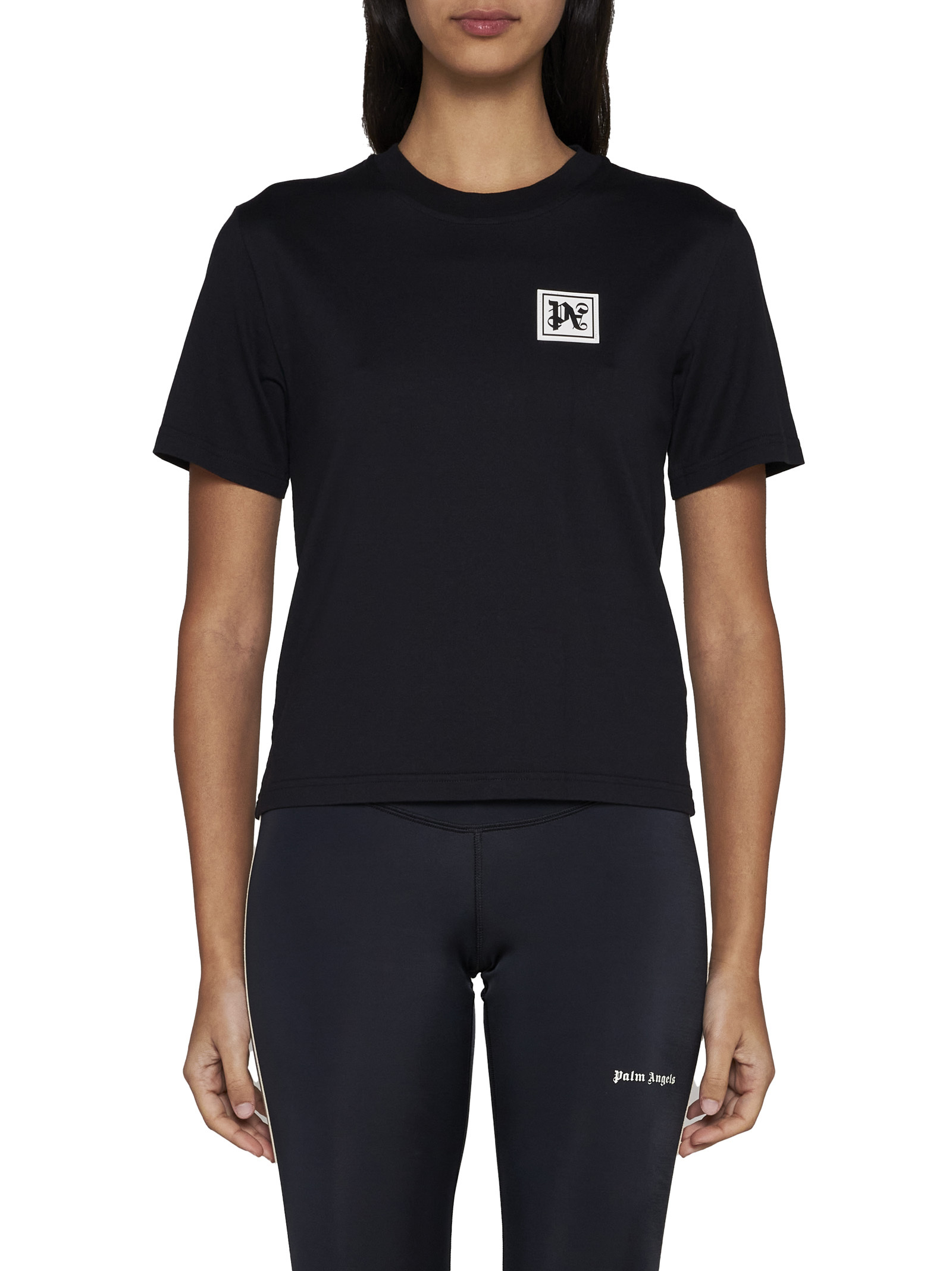 Palm Angels Ski Club Fitted T-shirt Contrast Print In Black