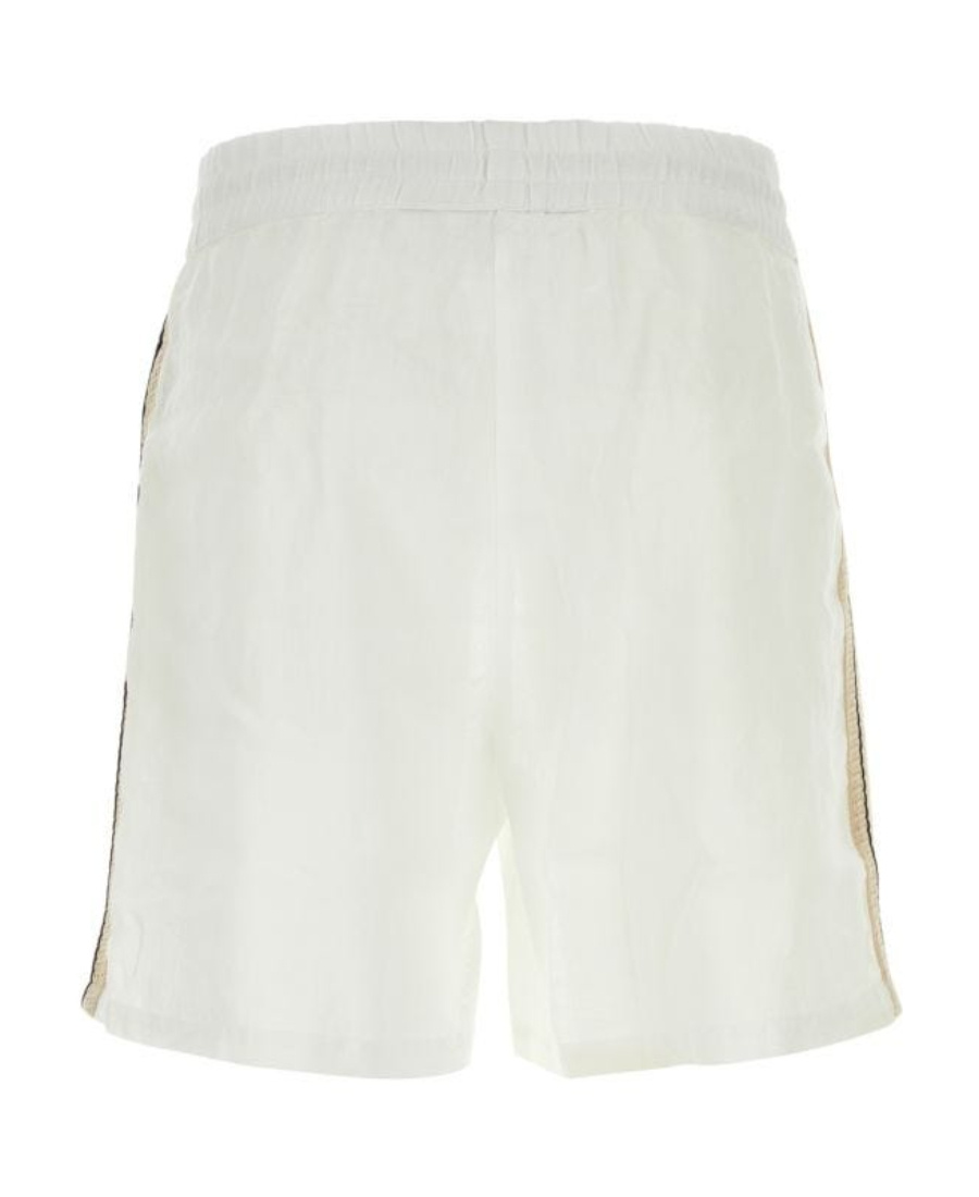 Palm Angels Men's Linen Bermuda Shorts In White