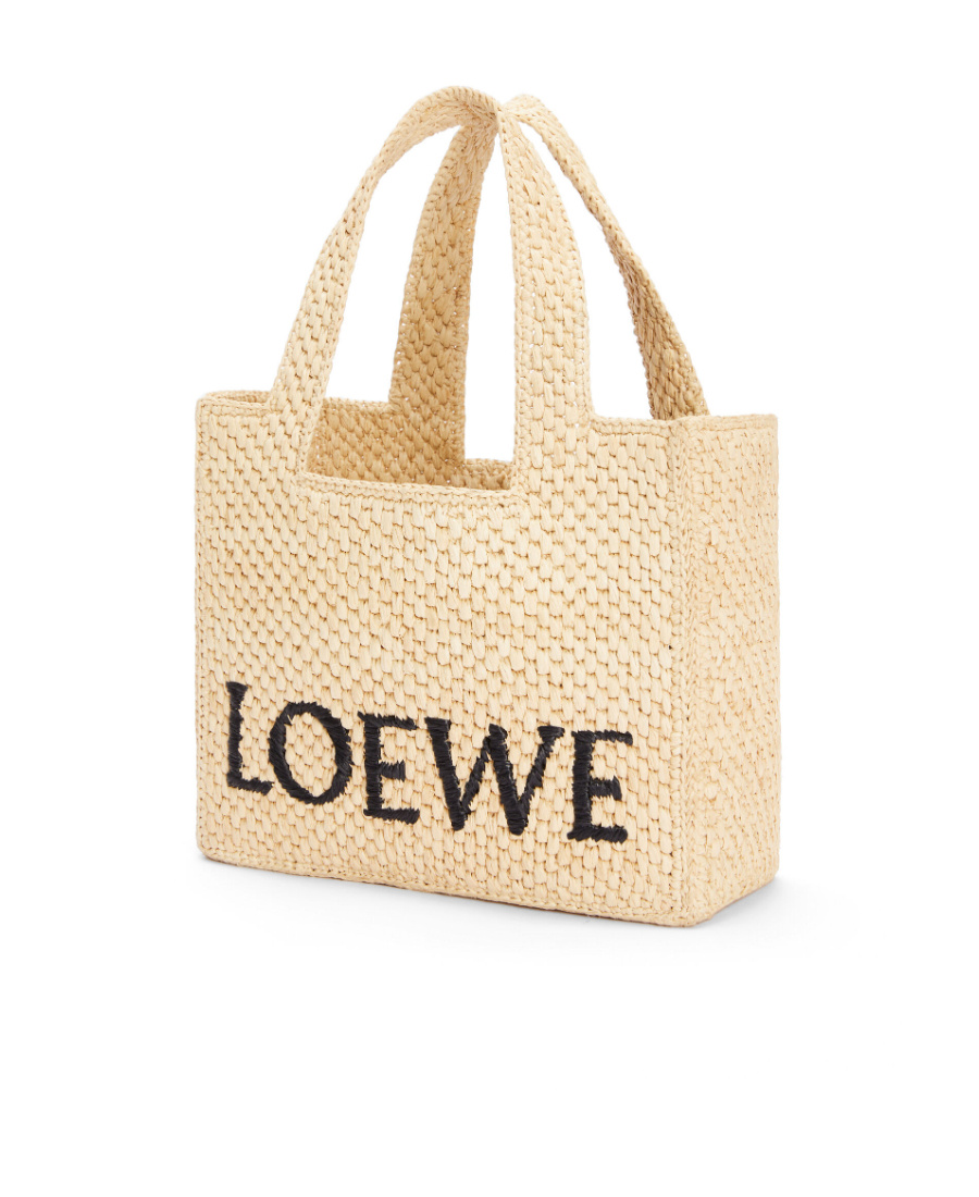Loewe Logo-embroidered Raffia Tote Bag In Nude