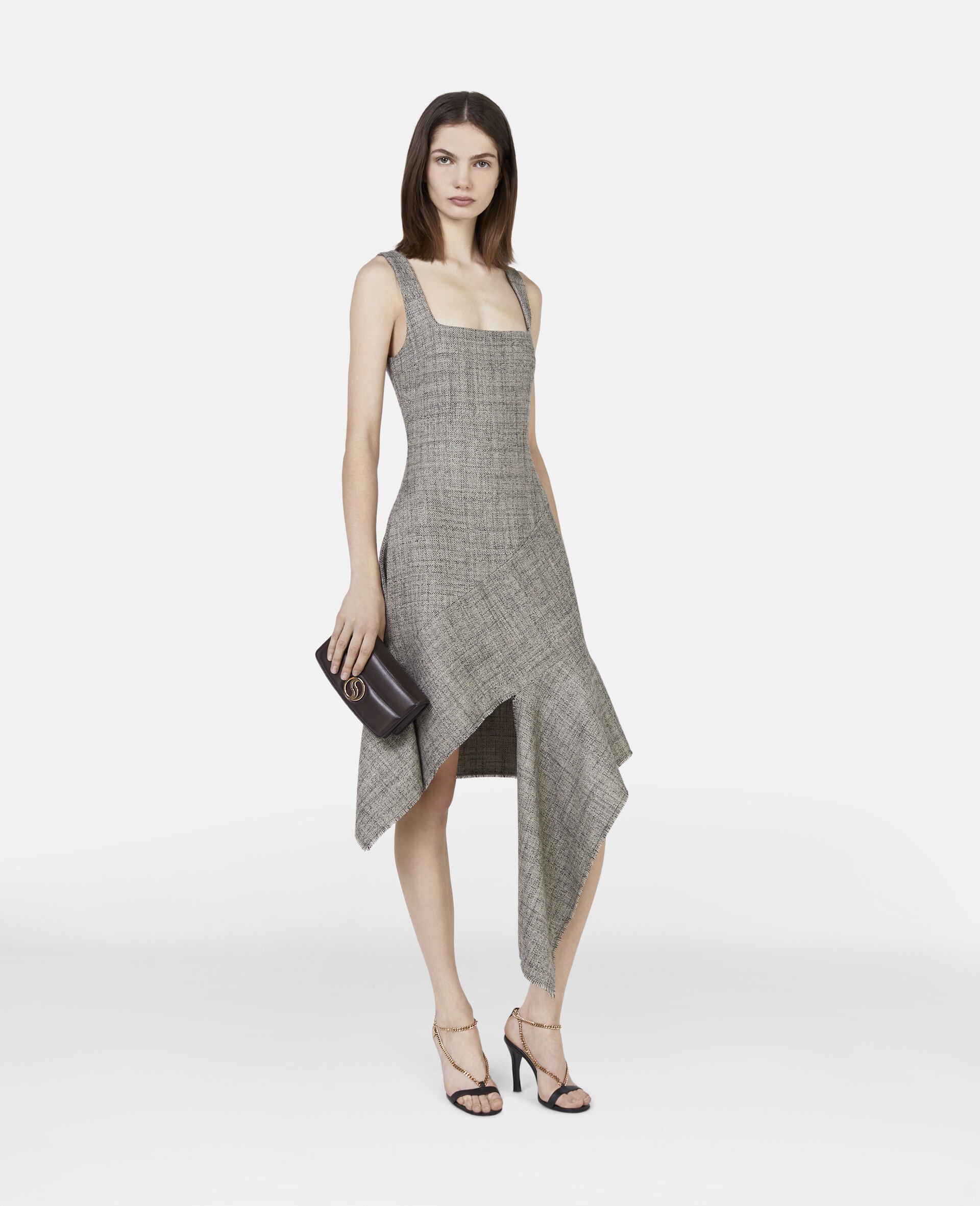Stella Mccartney Wool Mouline Asymmetric Dress In Gray