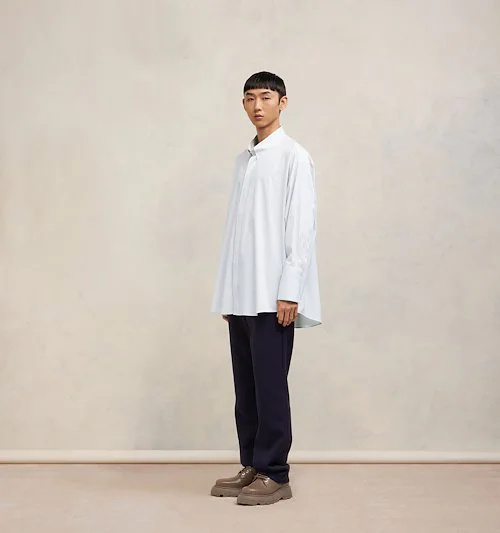 Ami Alexandre Mattiussi Striped Button Collar Shirt In White