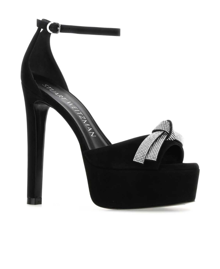 Stuart Weitzman 125mm Embellished-bow Detail Sandals In Black