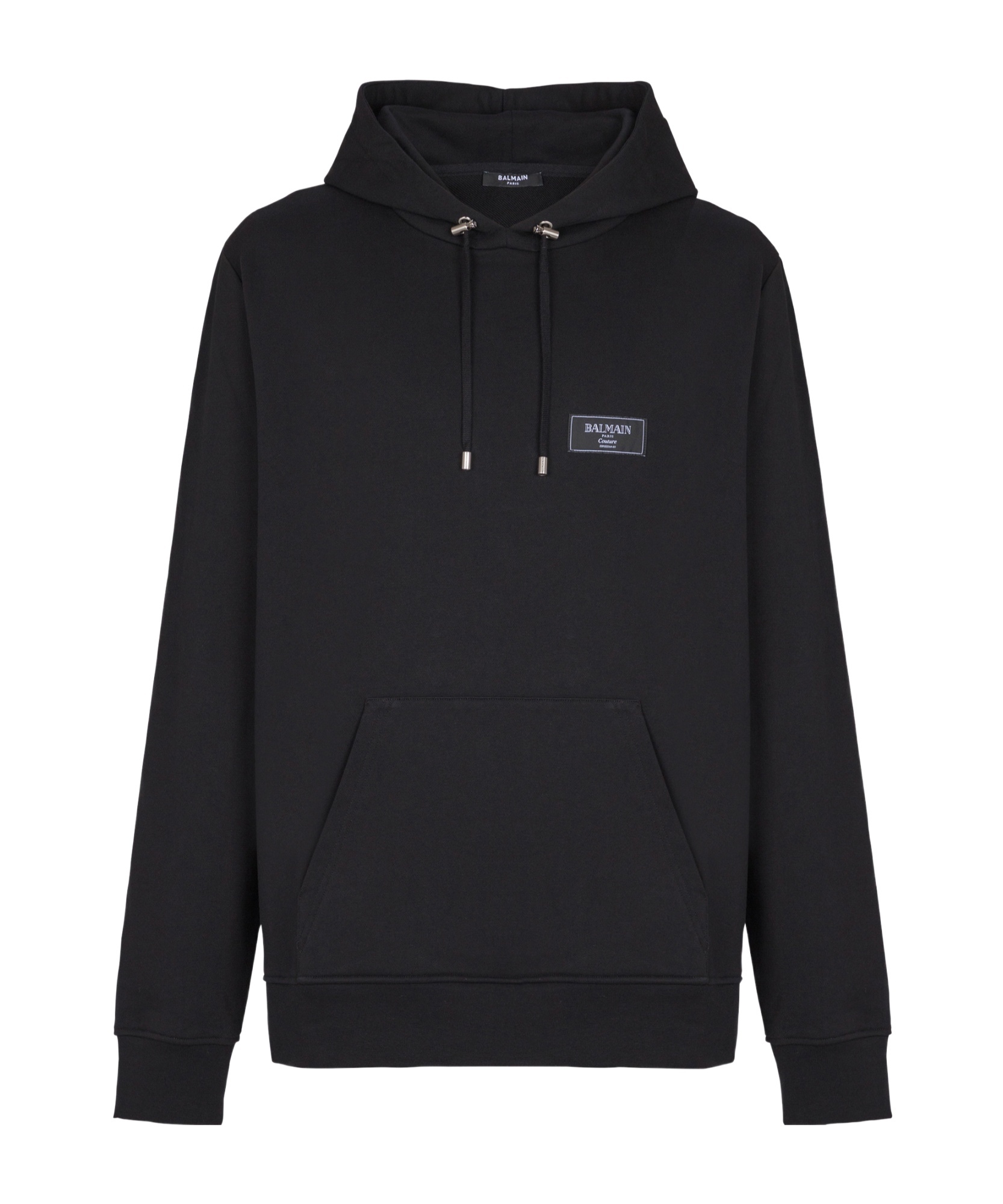 Balmain Logo-patch Cotton Hoodie In Black