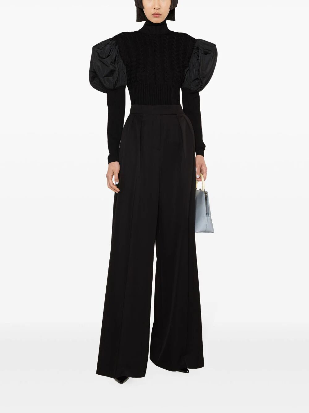 Max Mara Black Wide-leg Tailored Virgin Wool Trousers In Black