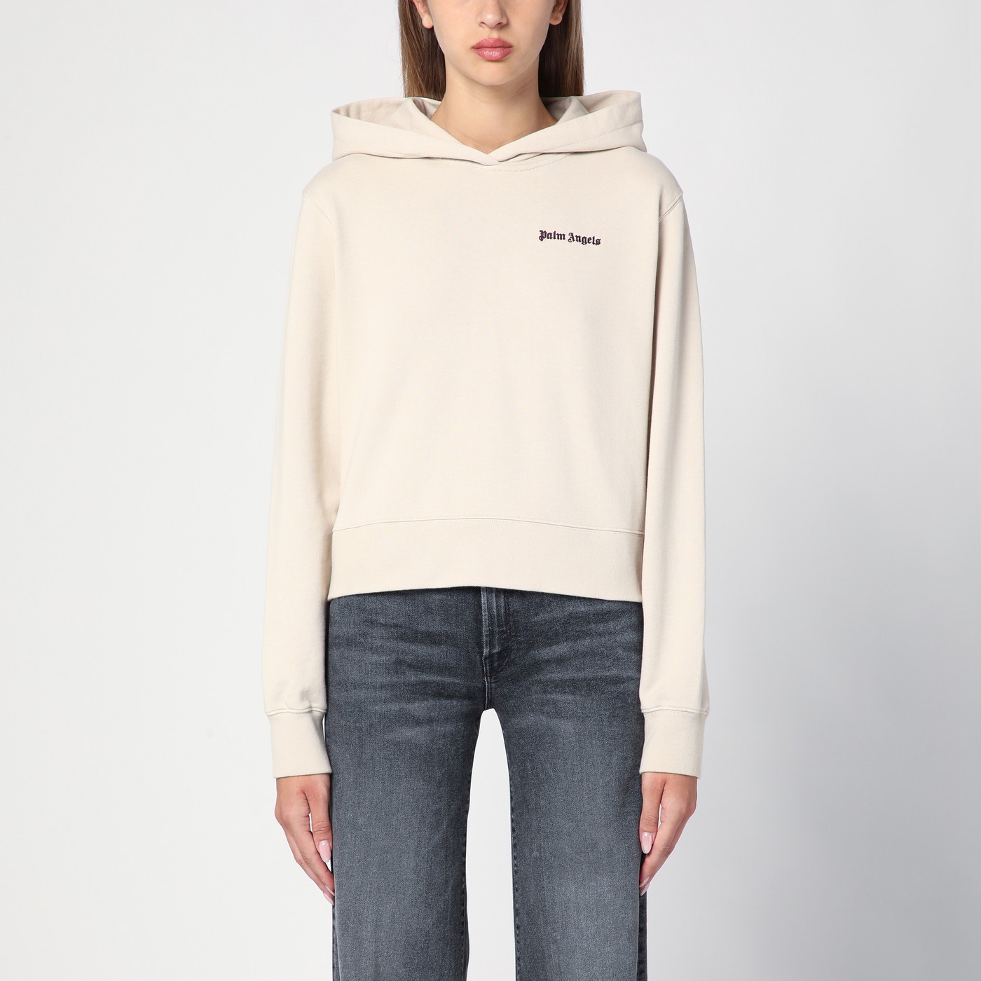 Palm Angels Logo Hoodie Light Beige In Nude