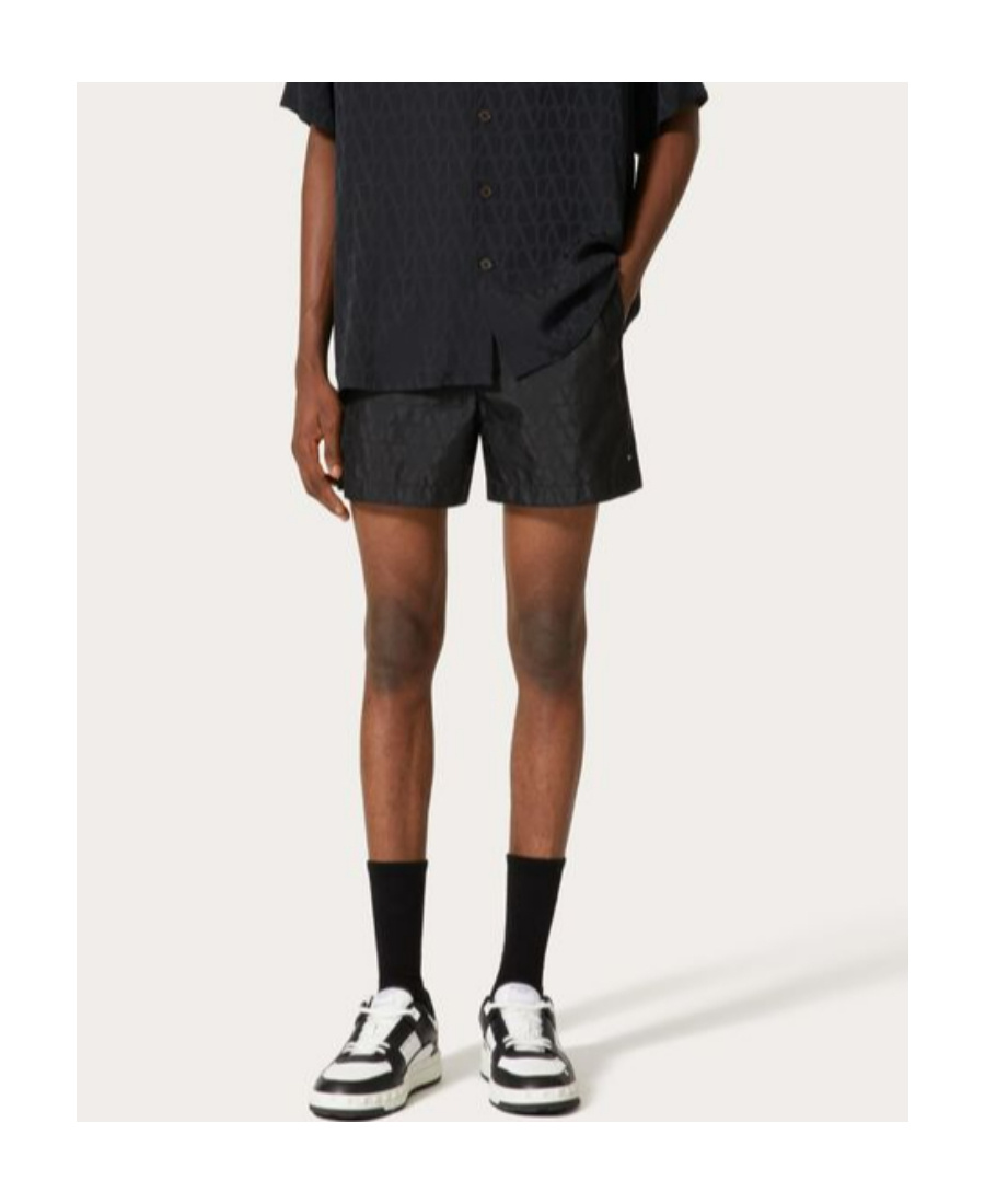 Valentino Nylon Swimsuit With Toile Iconographe Print In Black