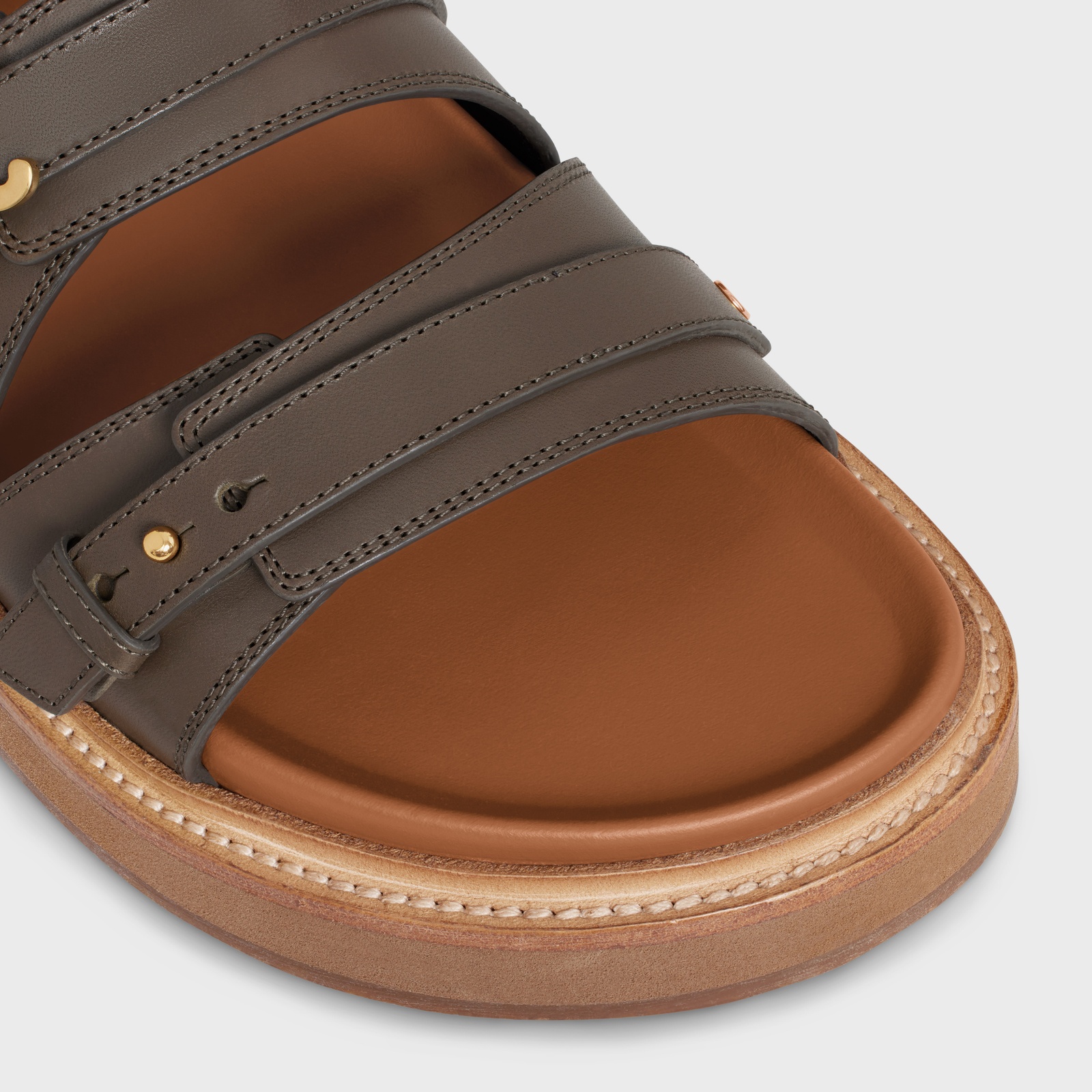 Celine Tippi Triomphe Flat Sandals In Brown