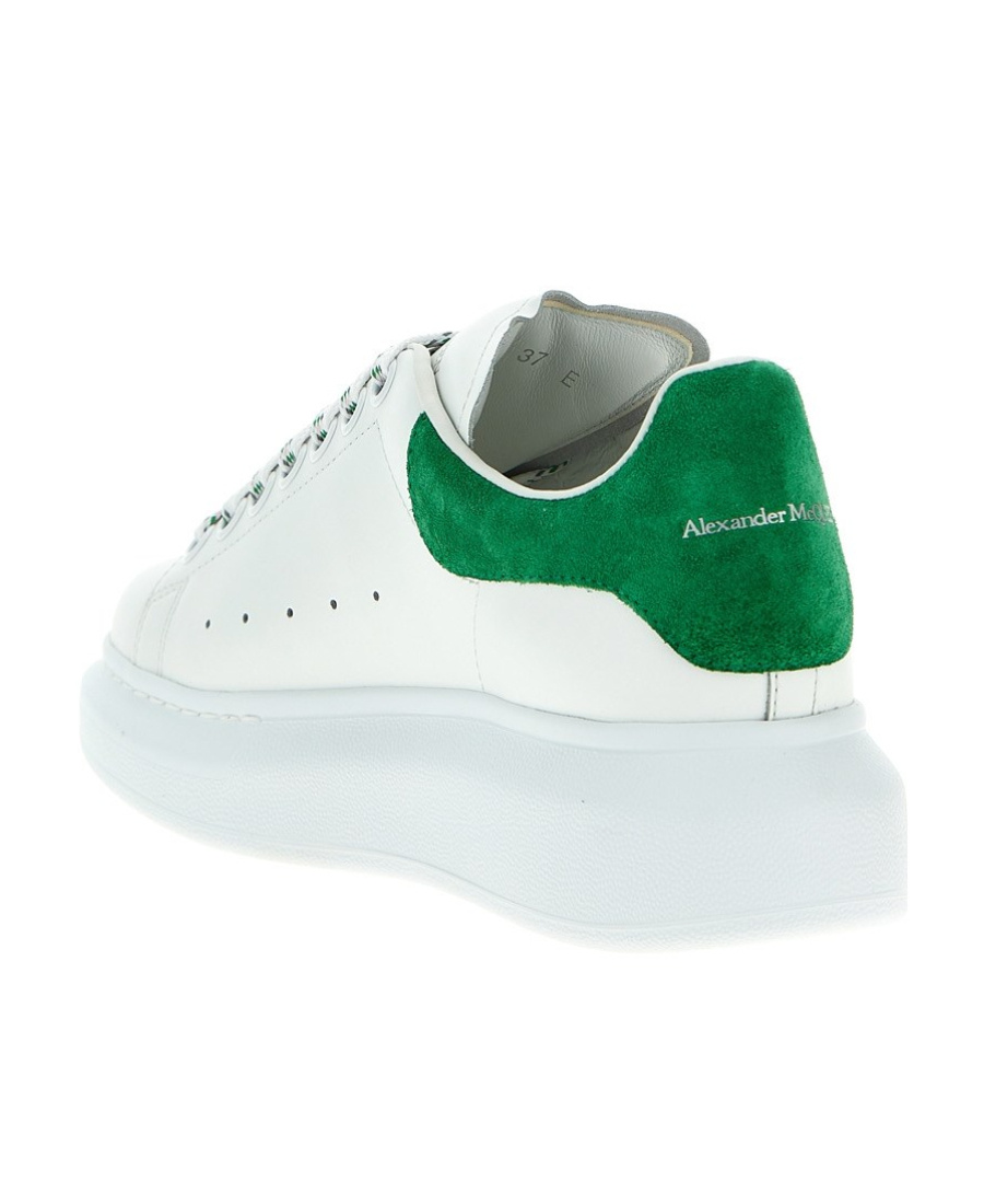 Alexander Mcqueen White Leather Sneakers With Grass Green Suede Heel In White