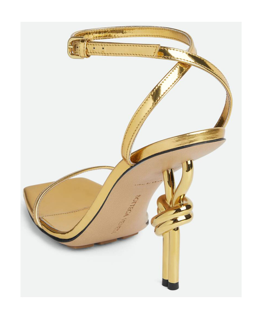 Bottega Veneta Metallic Knot-heel Ankle-strap Sandals In Yellow