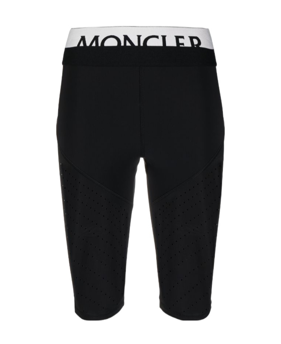 Moncler Logo Waistband Perforated Cycling Shorts In Black
