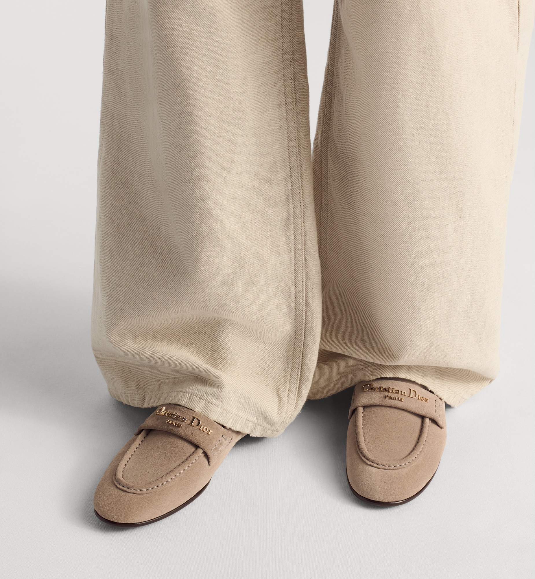 Dior Loafers Round Toe Flat Sole In Brown