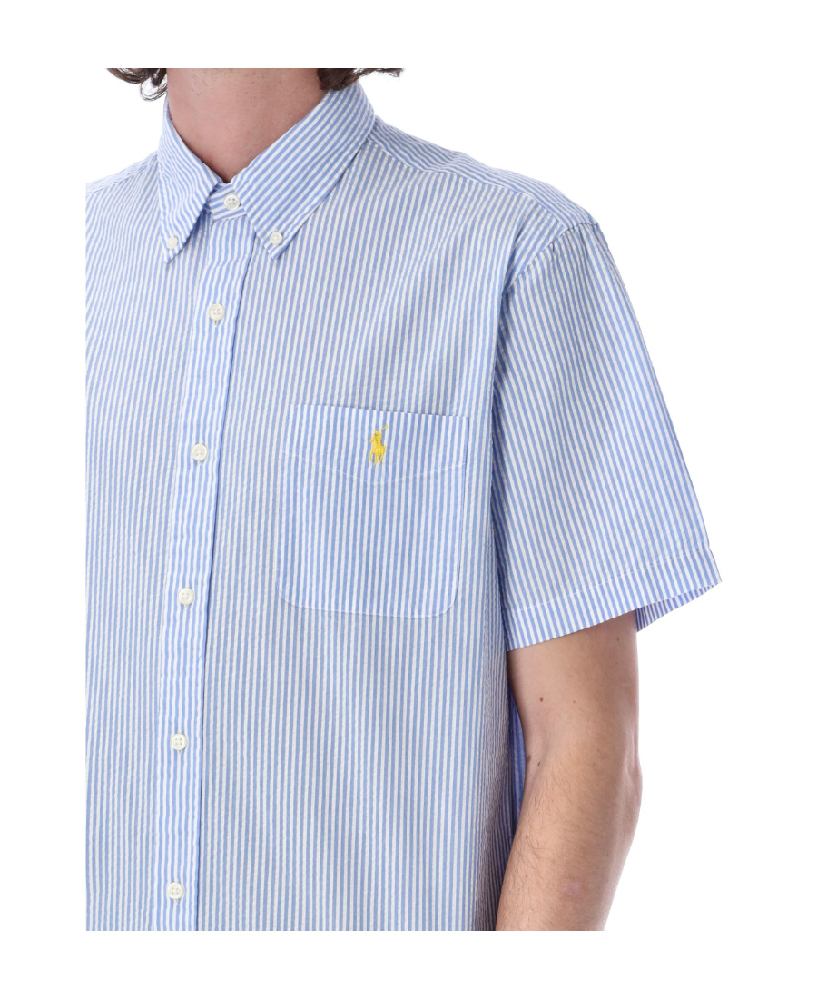 Polo Ralph Lauren Embroidered-logo Candy Stripe Shirt In Blue