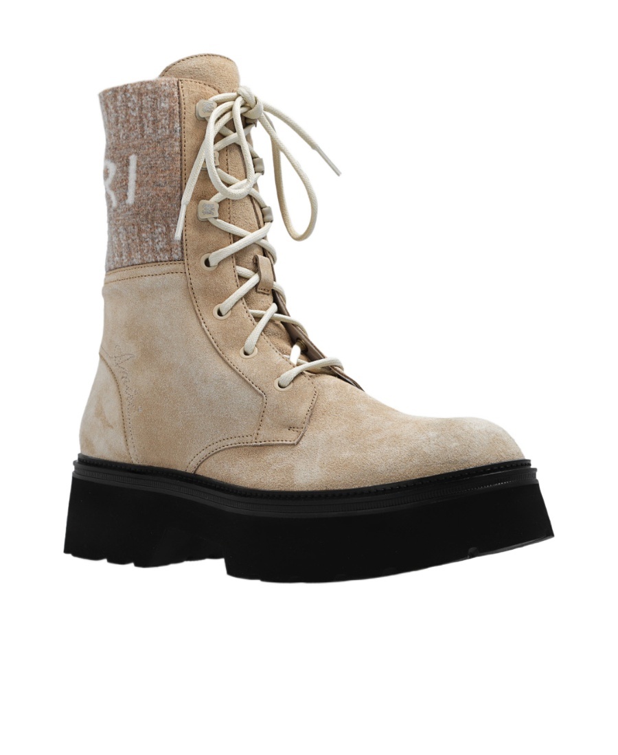 Amiri Logo-jacquard Suede Boots In Nude