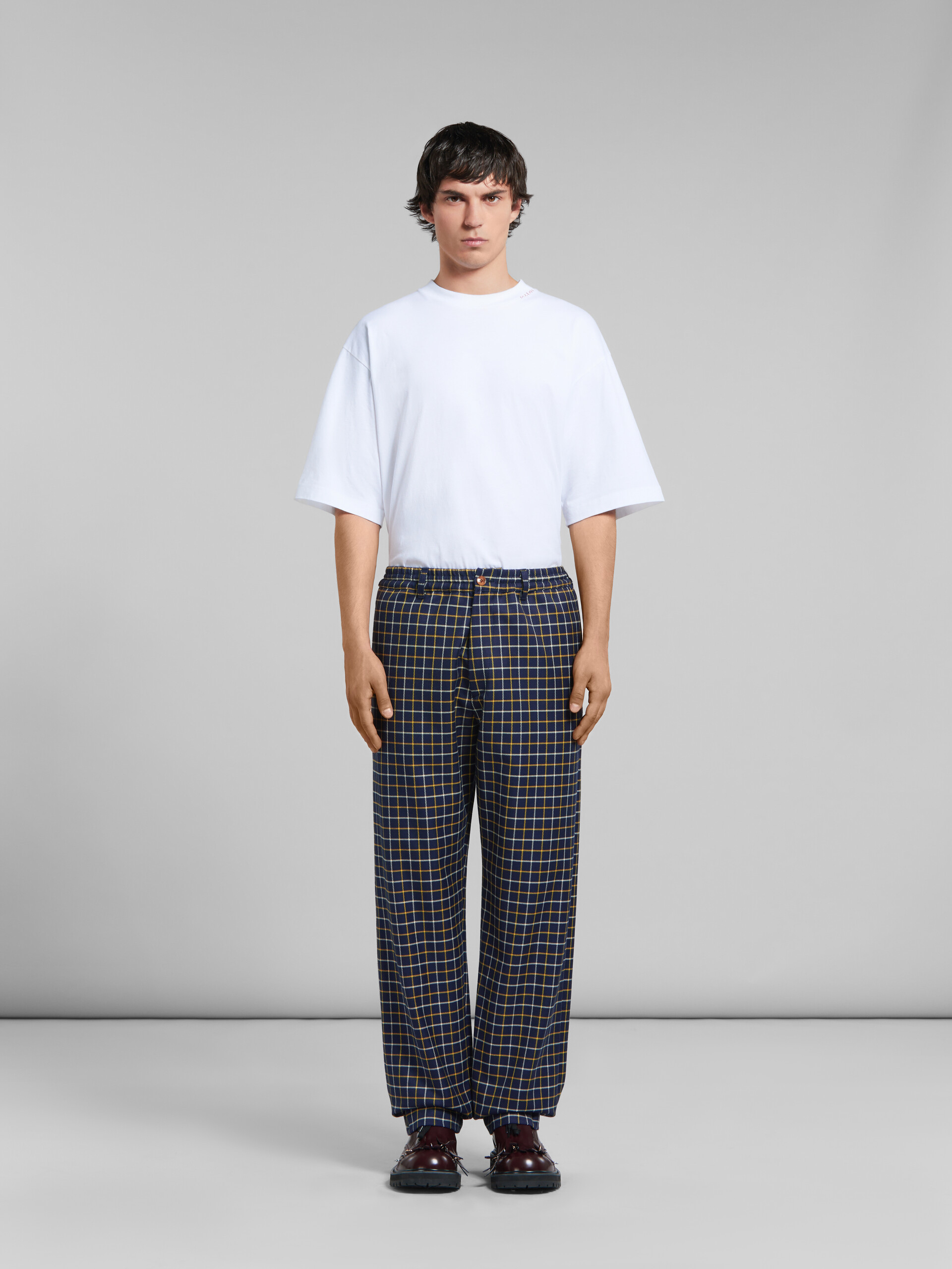 Marni Check-pattern Straight-leg Trousers In Black