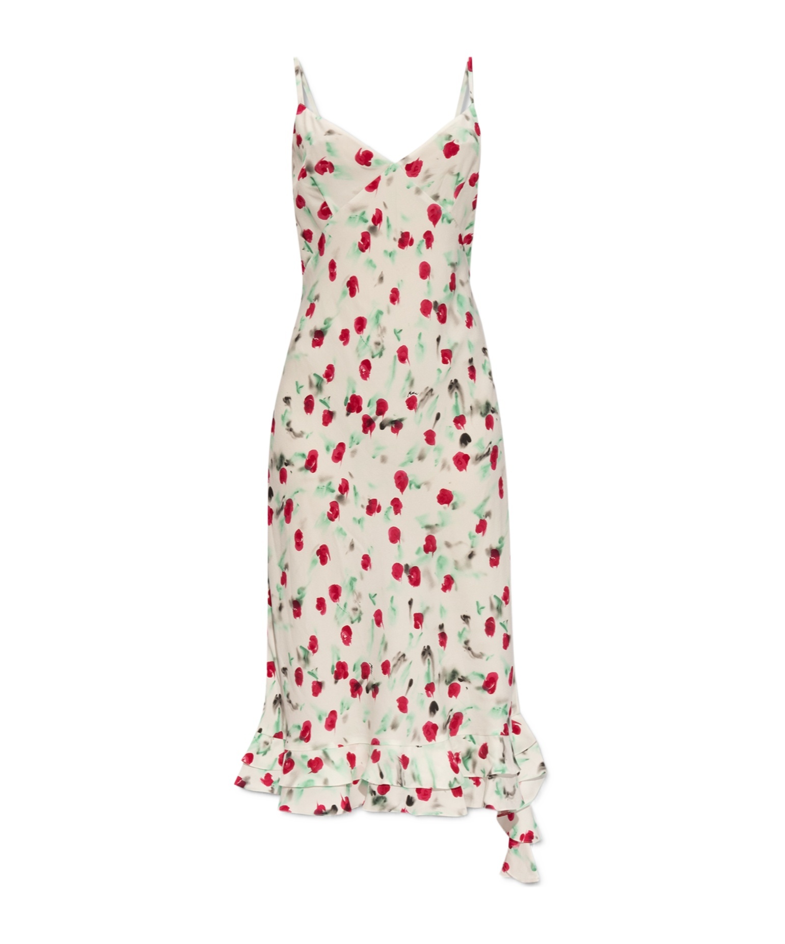 Marni Watercolor Floral Ruffle Tiered Midi Dress In White
