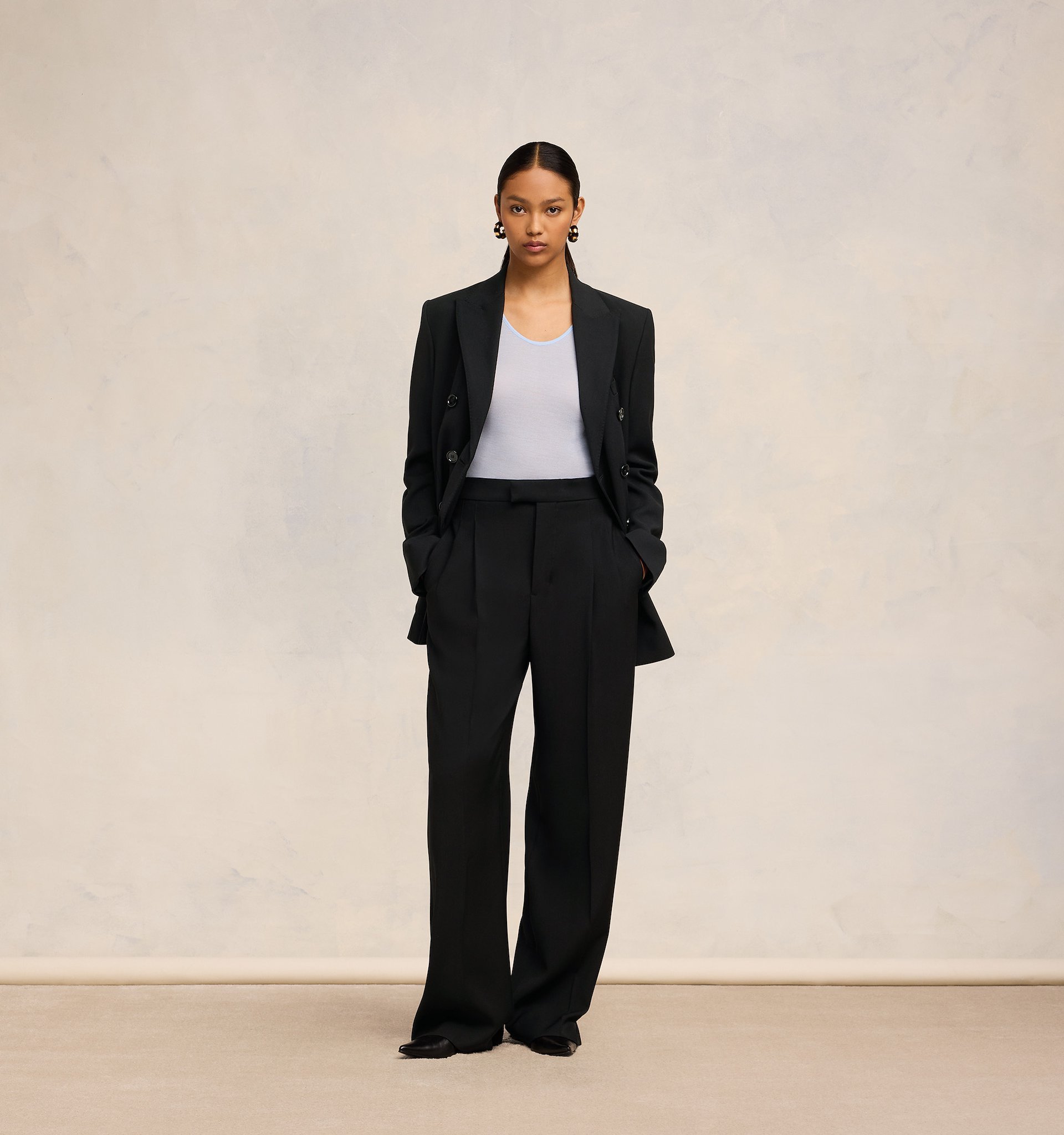 AMI ALEXANDRE MATTIUSSI AMI PARIS HIGH WAIST STRAIGHT LEG PANTS