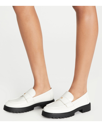 Tory Burch White Loafer With Logo Plate In White