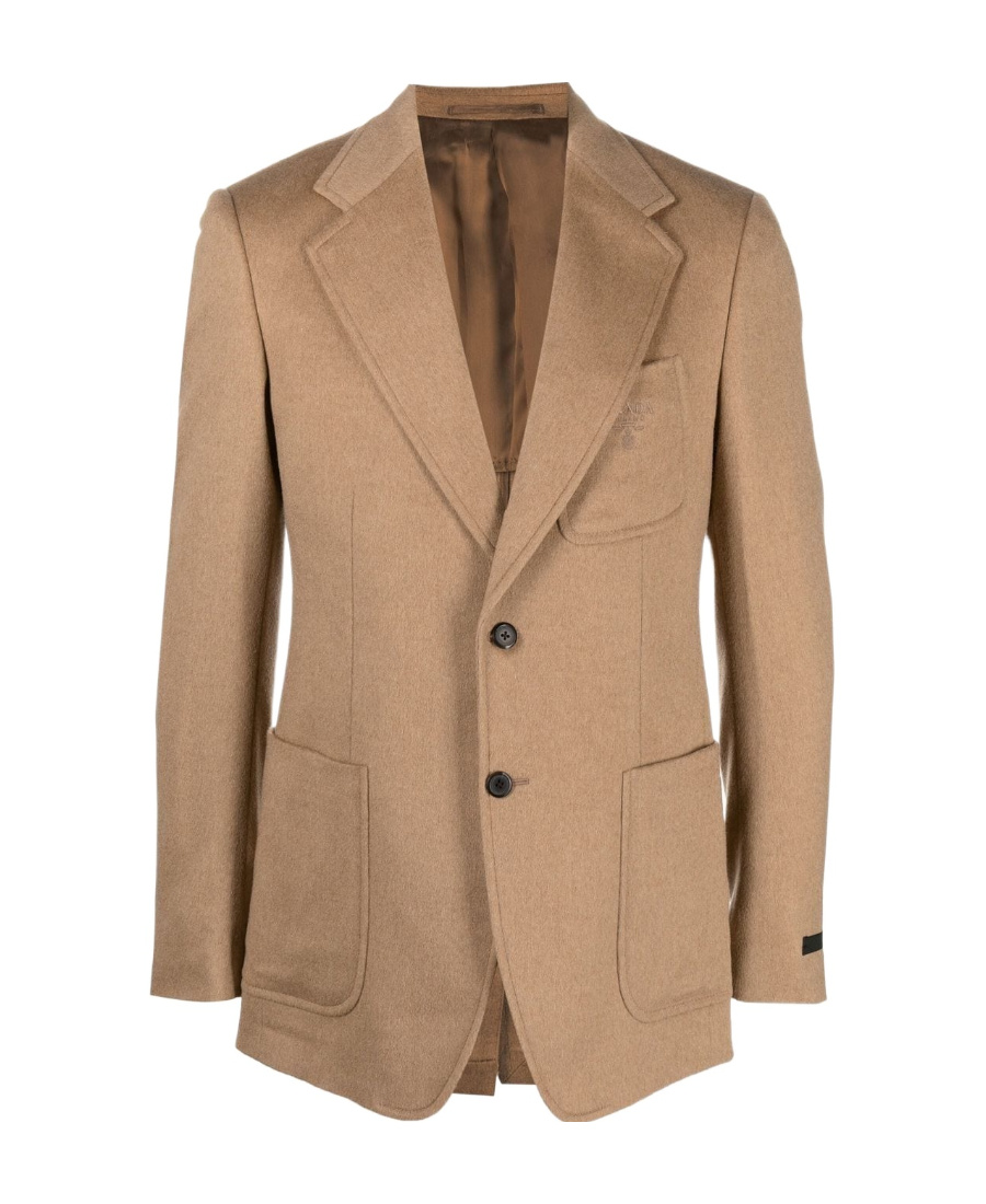 Prada Fitted Single-breasted Blazer In Camel Brown