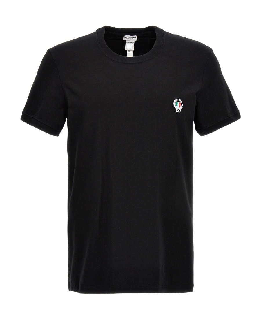 Dolce & Gabbana Tricolor Logo Stretch Cotton T-shirt In Black