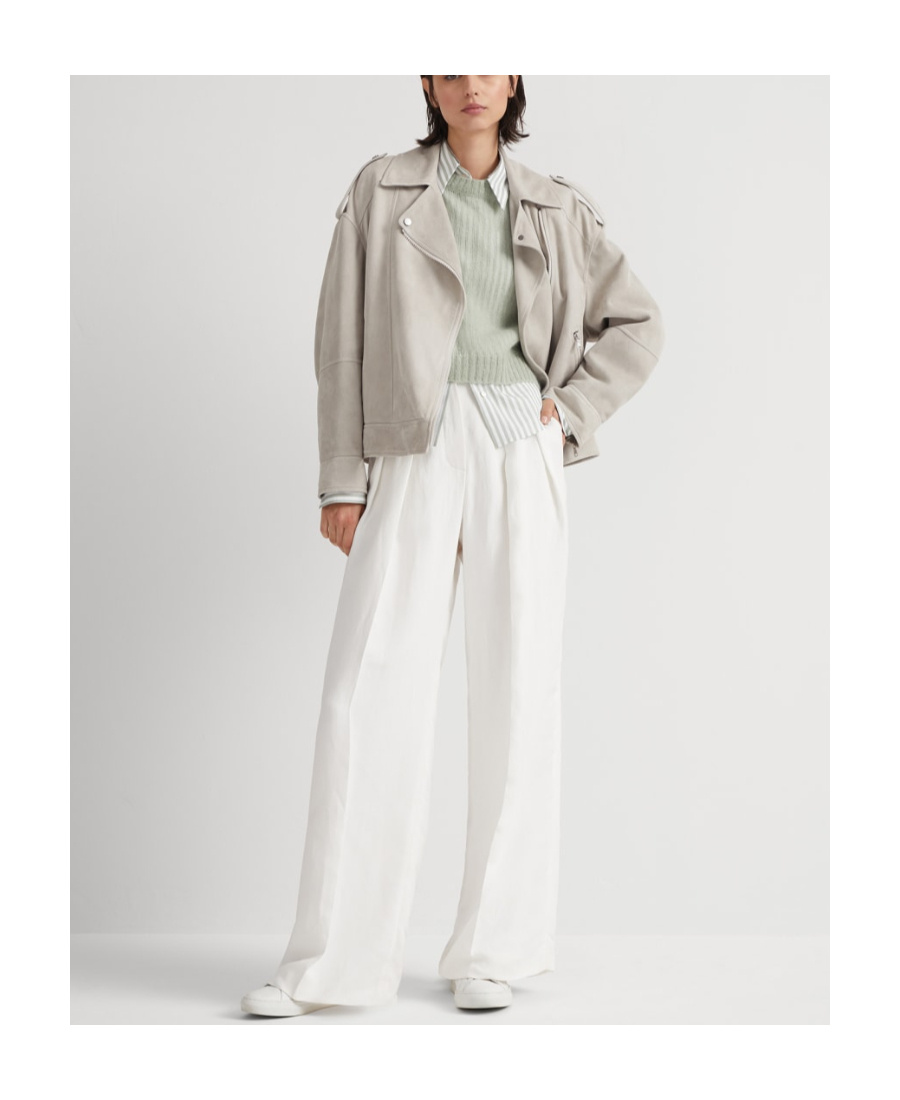 Brunello Cucinelli Pleated Canvas Wide-leg Pants In White