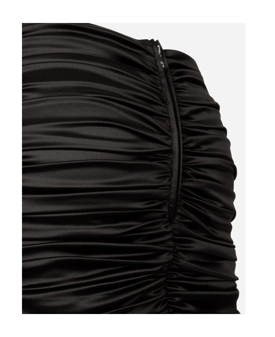 Dolce & Gabbana Short Draped Satin Skirt With Side Bow In Black