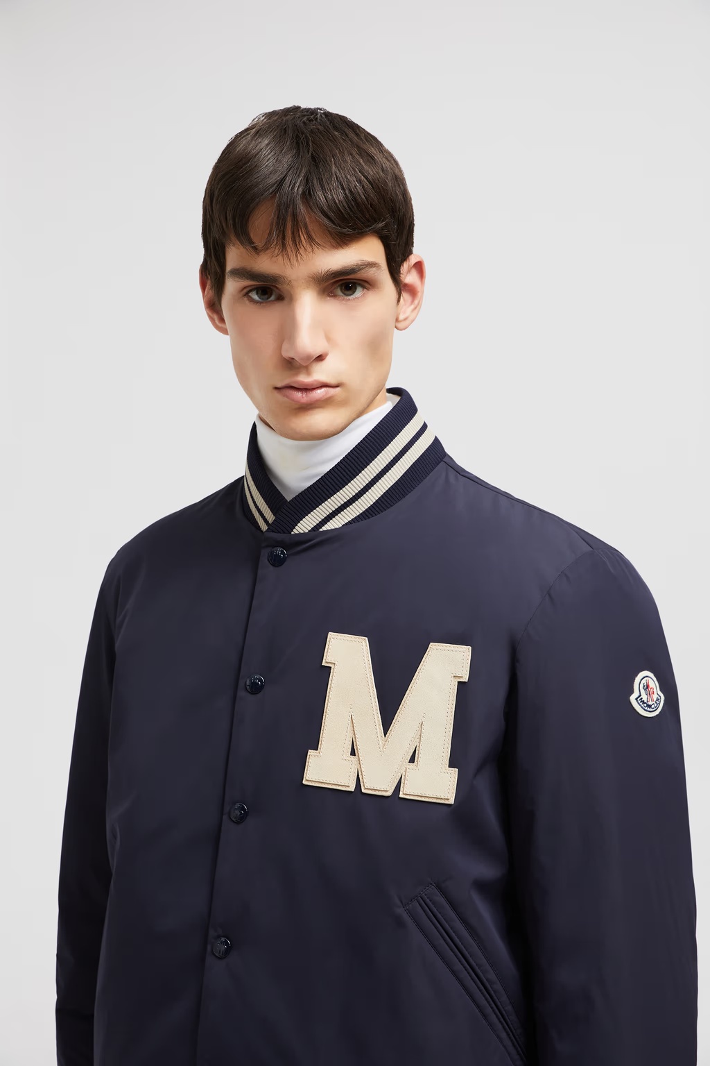 Moncler Ribbed Collar With Striped Details Jacket In Blue