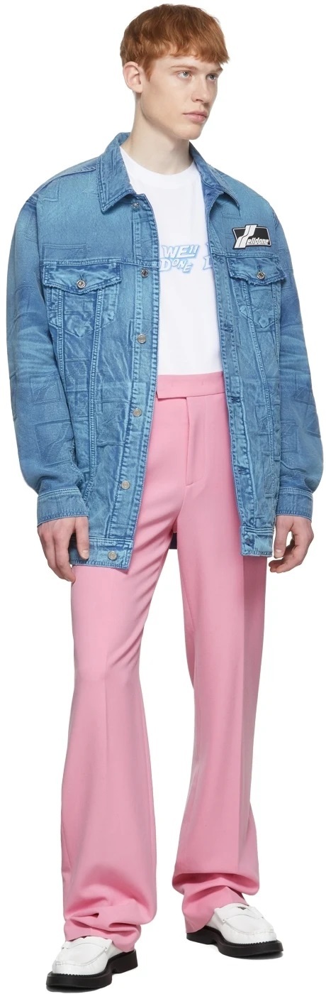 We11 Done Logo Lapel Denim Jacket In Blue