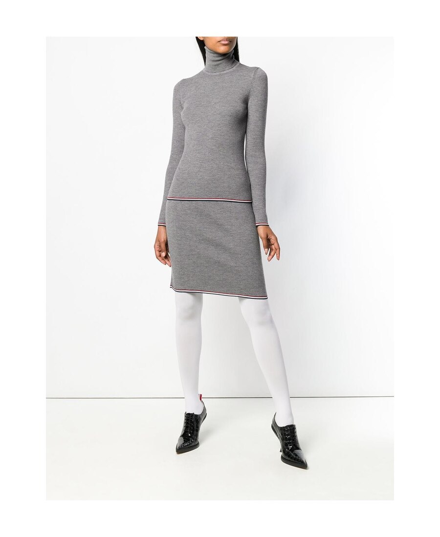 Thom Browne Rwb Tipping Stripe Merino Turtleneck Jumper In Gray