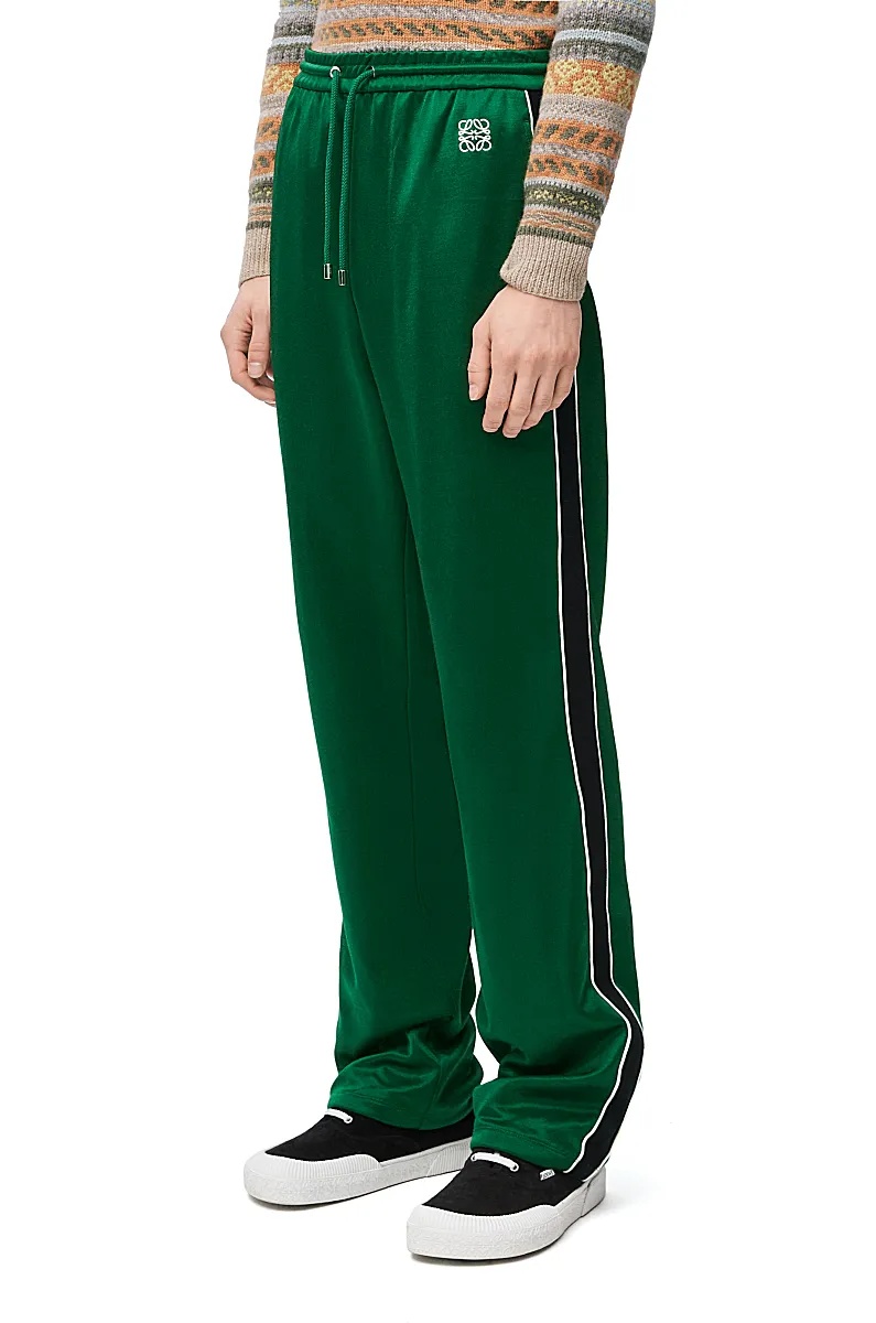 Loewe Dark Green Cotton Pants With Elasticated Waistband In Green
