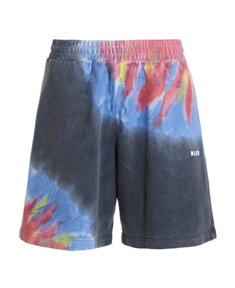 Msgm Logo Printed Tie Dyed Bermuda Shorts In Black