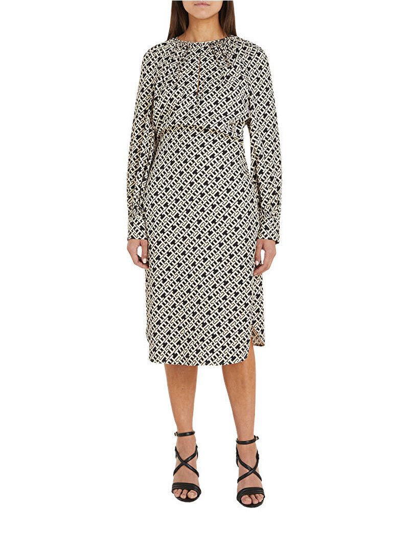 Tommy Hilfiger Monogram-print Midi Dress In Gray