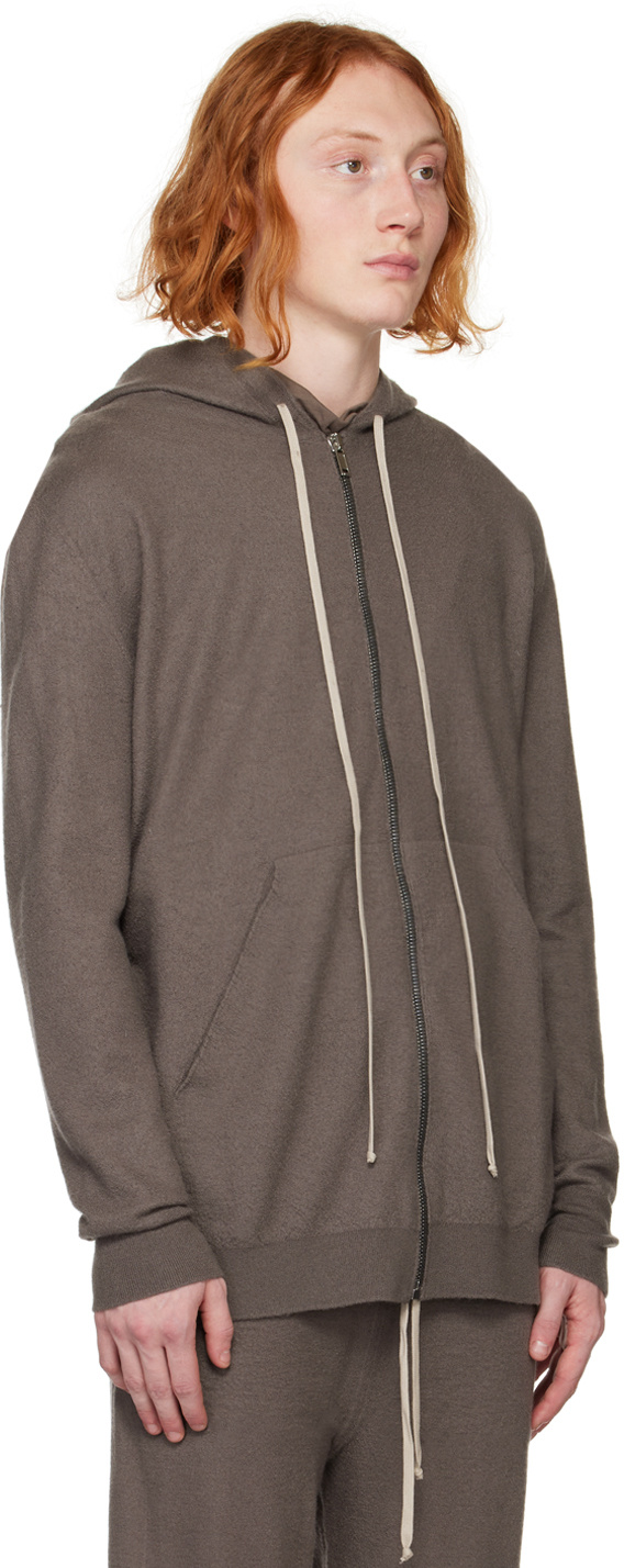 Rick Owens Drawstring Zip-up Hoodie In Gray
