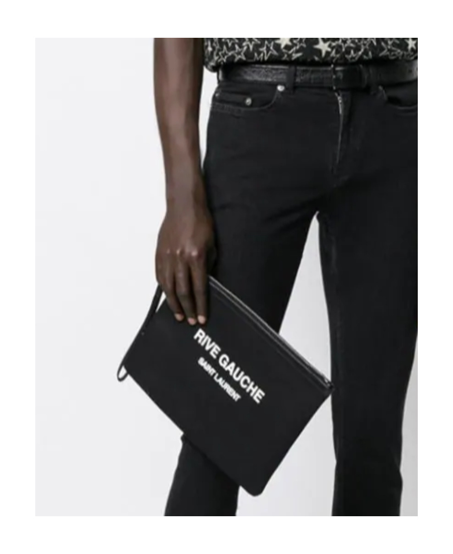 Saint Laurent Rive Gauche Logo-print Clutch In Black