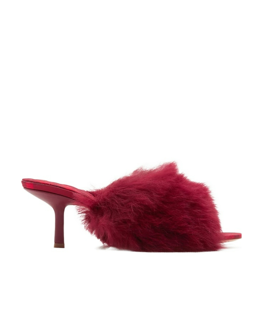 Burberry Minnie 65mm Heel Open-toe Shearling Sandals In Red