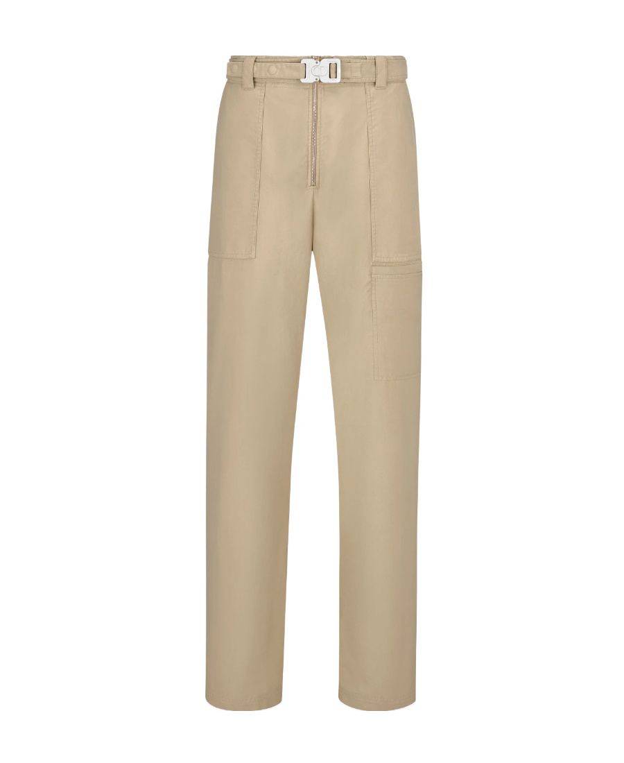 Dior Cargo Pants With 'cd' Buckle Belt In Nude