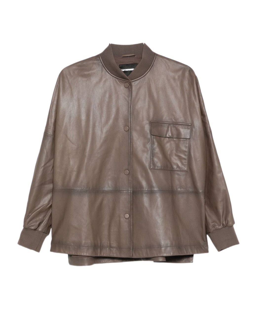 Emporio Armani Long Sleeve Leather Jacket Chest Pocket In Brown