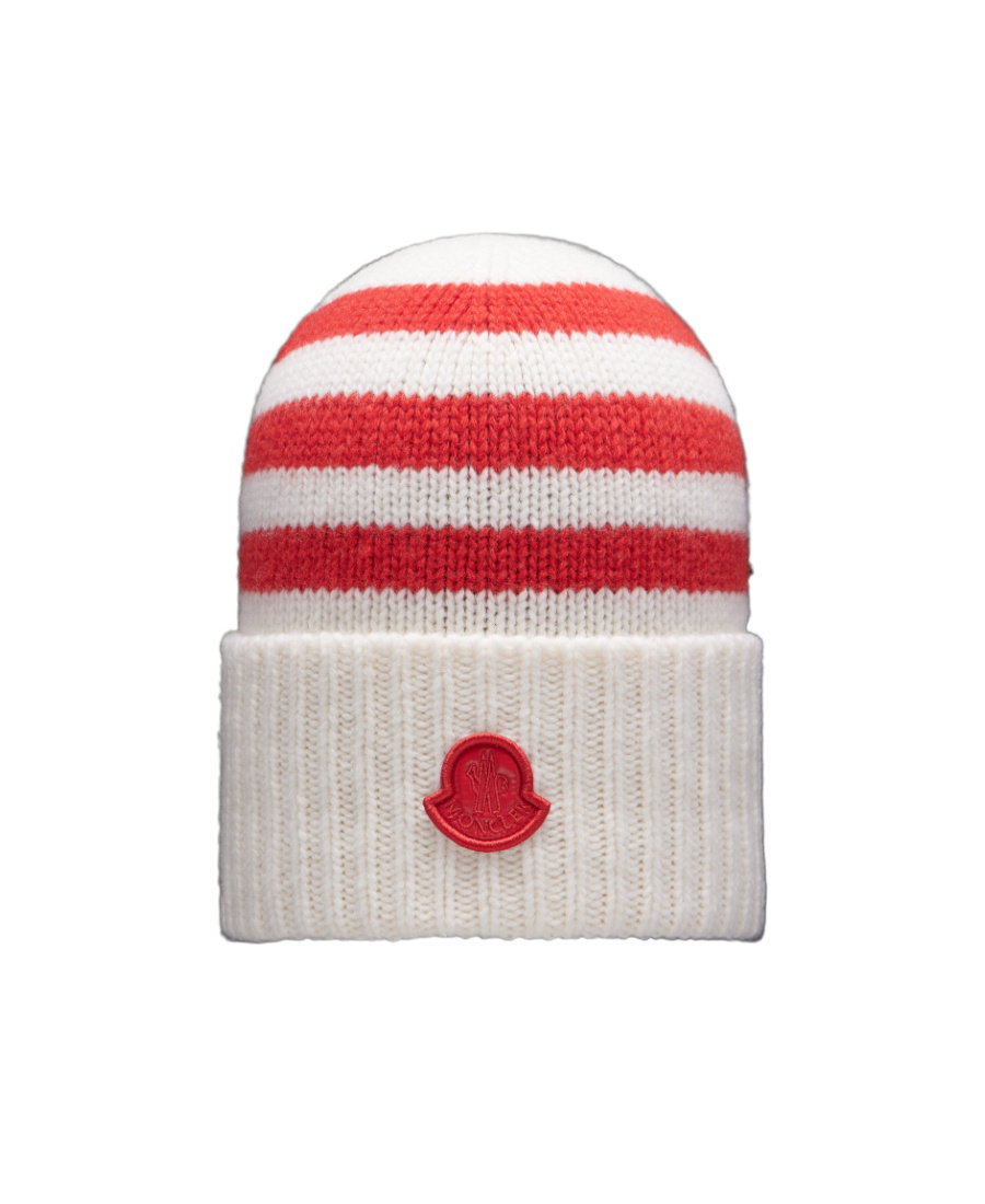 Moncler Striped Ribbed Wool Beanie In Multicolor