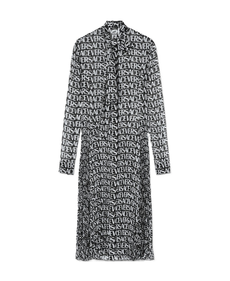Versace Logo-print Silk-chiffon Midi Dress In Gray
