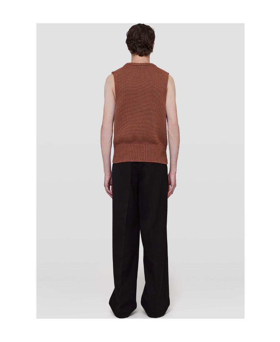 Jil Sander Knitted Vest With Ribbed Trims In Brown
