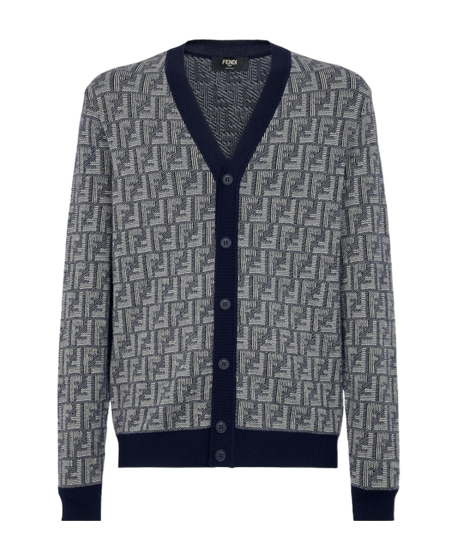 Fendi Monogrammed Buttoned Cardigan In Blue
